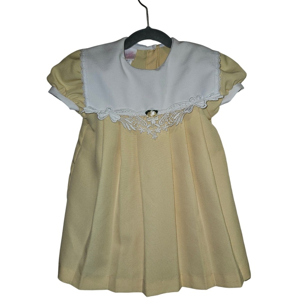 Rose Cottage Toddler Girls Yellow Lace Bib Collar Pleated Dress 2T 77028-2‎